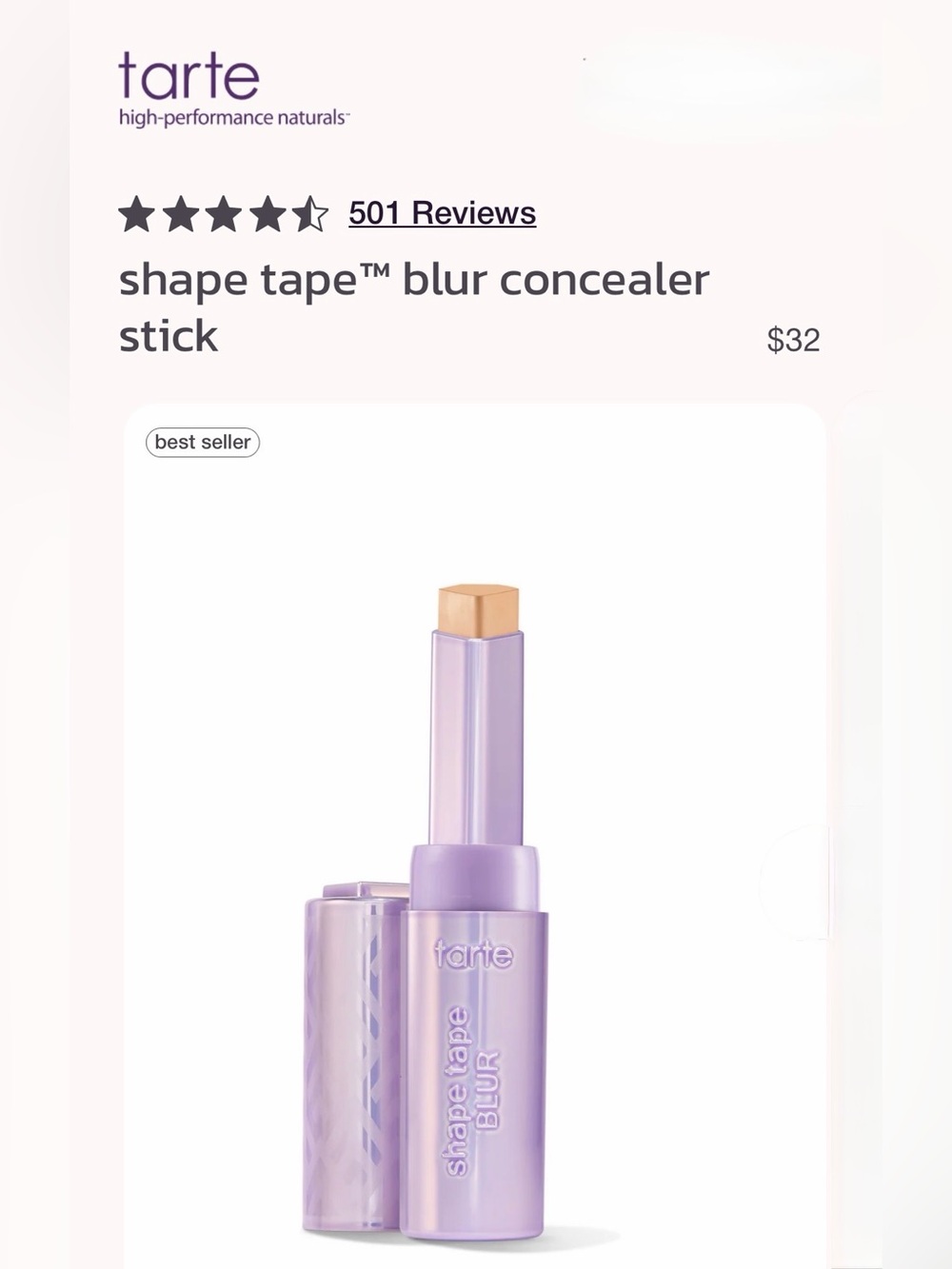 tarte ShapeTape Blur Hydrating Concealer Stick - 29N LightMed - NWT